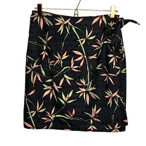 Tommy Bahama Medium Dark Gray 100%‎ Silk Hawaiian Tropical Bamboo Tie Wrap Skirt